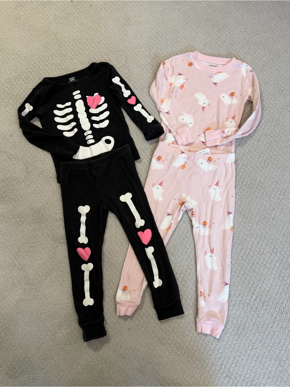Carter's 3T Girl Halloween Jammies Black Skeleton & Pink Ghost 2-Pair Pajama Set